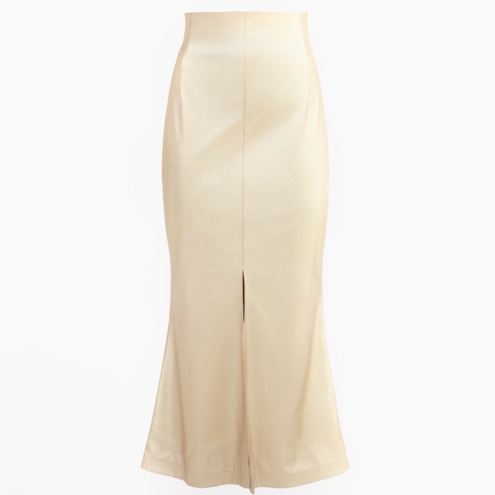 Cream Pencil Skirt with Front Slit